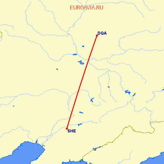 перелет Дацин — Шеньян на карте