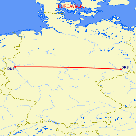 перелет Дрезден — Дюссельдорф на карте