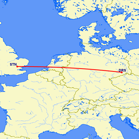 перелет Дрезден — Лондон на карте