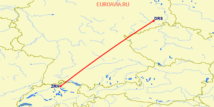 перелет Дрезден — Цюрих на карте
