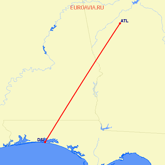 перелет Дестин — Атланта на карте