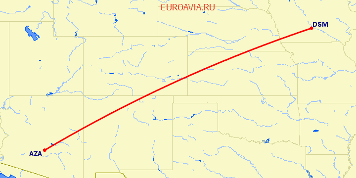 перелет Des Moines — Финикс на карте