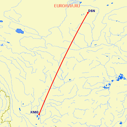 перелет Dongsheng — Кунминг на карте
