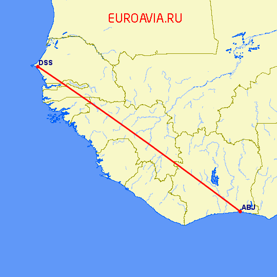 перелет Дакар — Абиджан на карте