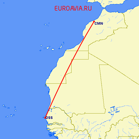 перелет Дакар — Касабланка на карте