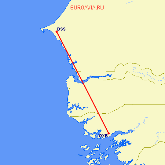 перелет Дакар — Bissau на карте