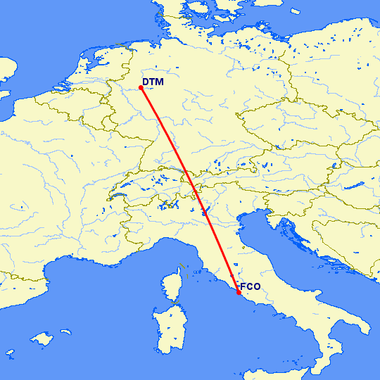 перелет Дортмунд — Рим на карте