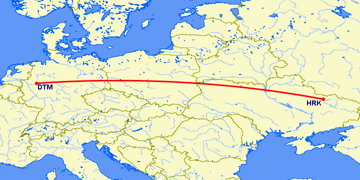перелет Дортмунд — Харьков на карте