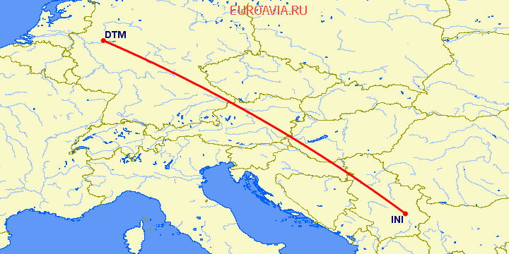 перелет Дортмунд — Ниш на карте