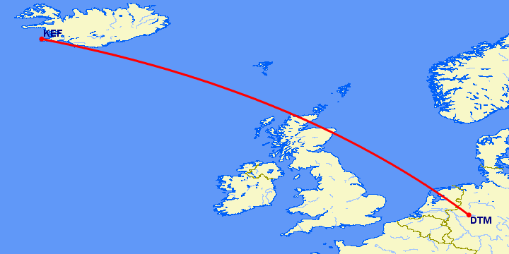 перелет Дортмунд — Рейкьявик на карте