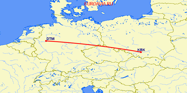 перелет Дортмунд — Краков на карте
