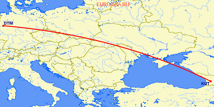 перелет Дортмунд — Кутаиси на карте