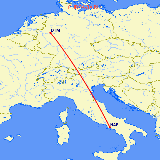 перелет Дортмунд — Неаполь на карте