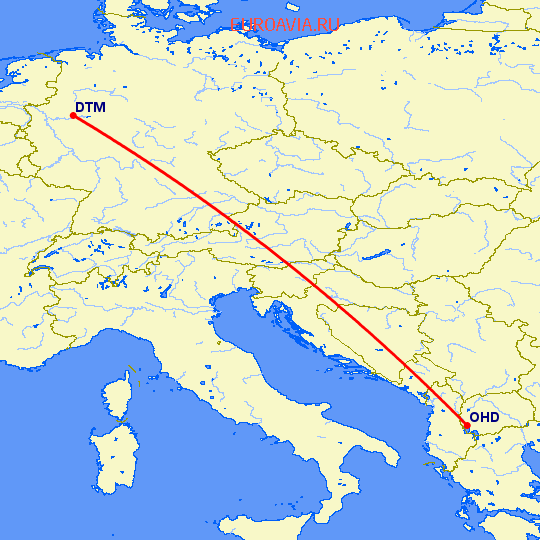 перелет Дортмунд — Охрид на карте