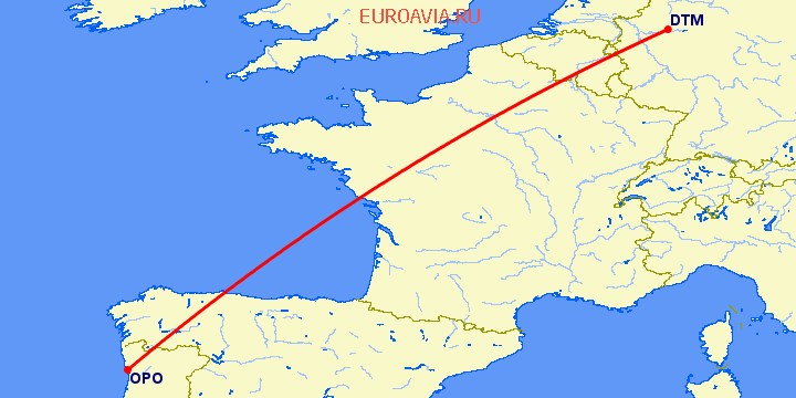 перелет Дортмунд — Порту на карте