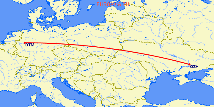 перелет Дортмунд — Запорожье на карте