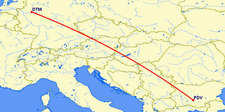 перелет Дортмунд — Пловдив на карте