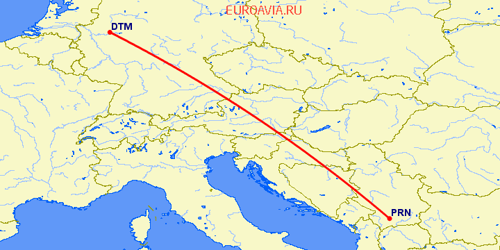 перелет Дортмунд — Приштина на карте