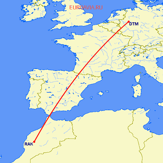перелет Дортмунд — Марракеш на карте