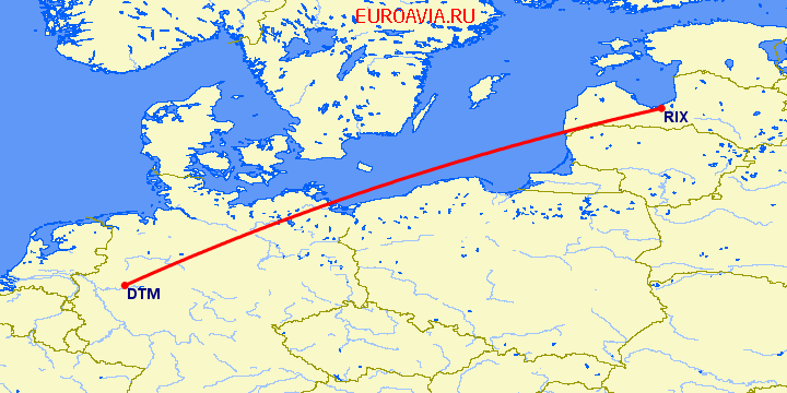 перелет Дортмунд — Рига на карте