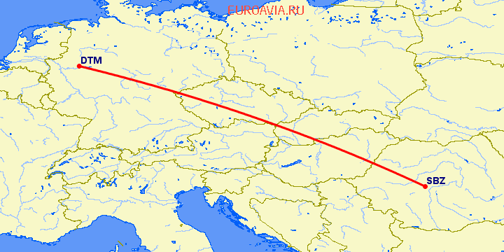 перелет Дортмунд — Сибиу на карте