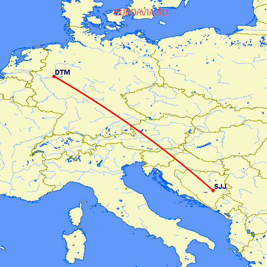 перелет Дортмунд — Сараево на карте