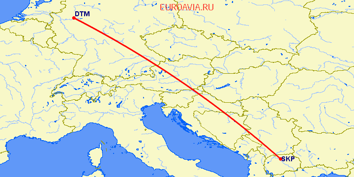 перелет Дортмунд — Скопье на карте