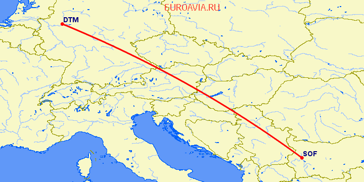 перелет Дортмунд — София на карте