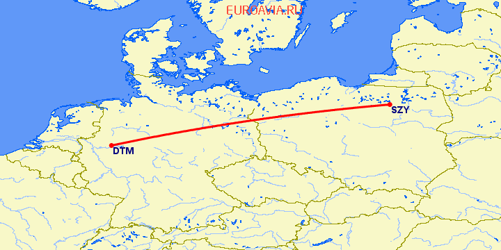 перелет Дортмунд — Szymany на карте