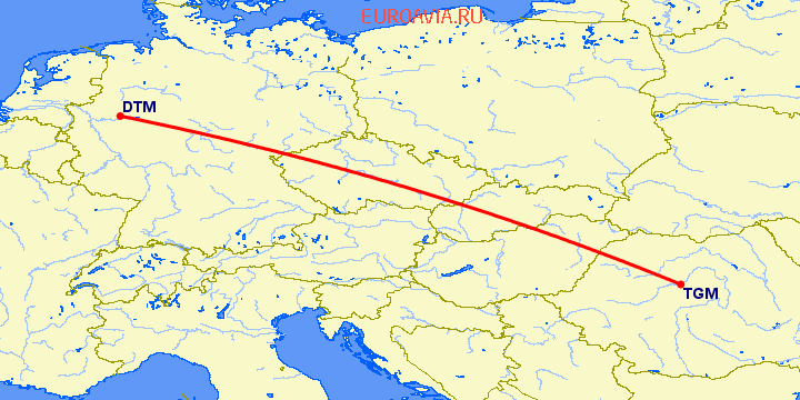 перелет Дортмунд — Тиргу Мурес на карте