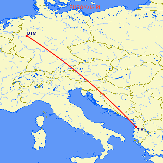 перелет Дортмунд — Тирана на карте