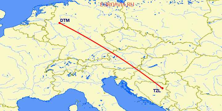перелет Дортмунд — Тузла на карте