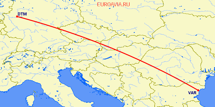 перелет Дортмунд — Варна на карте