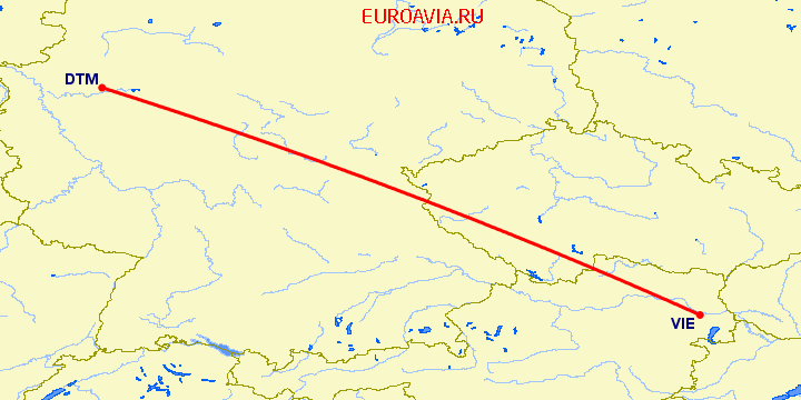 перелет Дортмунд — Вена на карте