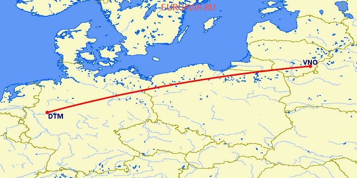 перелет Дортмунд — Вильнюс на карте