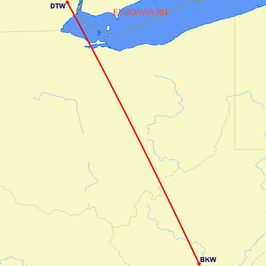 перелет Детройт — Бекли на карте