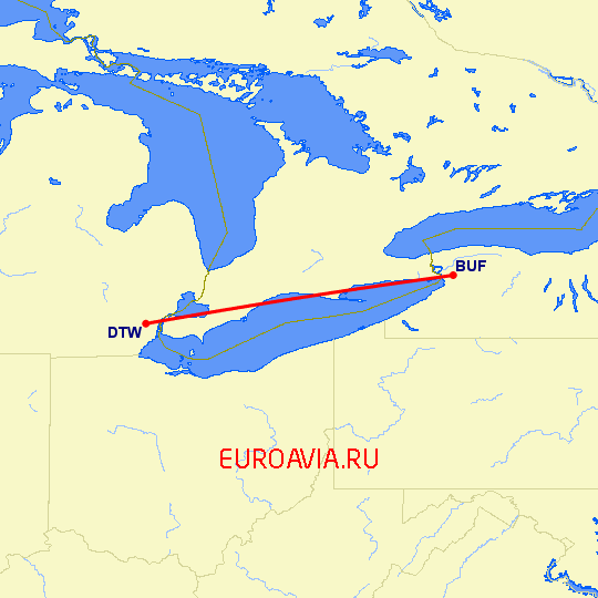 перелет Детройт — Буффало на карте