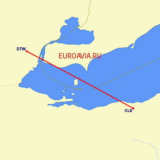 перелет Детройт — Кливленд на карте