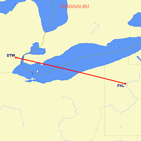 перелет Детройт — Franklin на карте