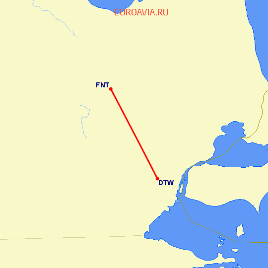 перелет Детройт — Флинт на карте