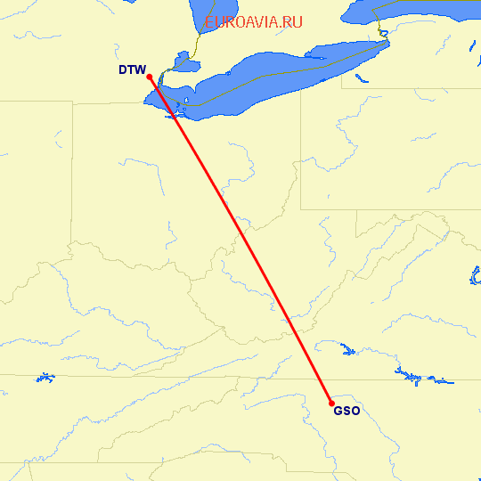 перелет Детройт — High Point на карте