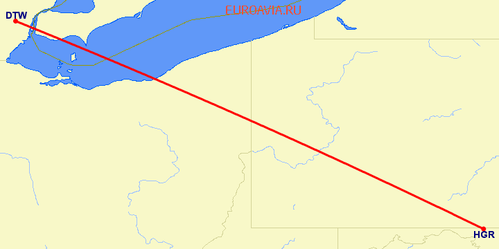 перелет Детройт — Хагерстаун на карте