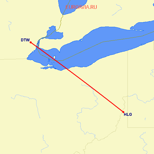перелет Детройт — Wheeling на карте