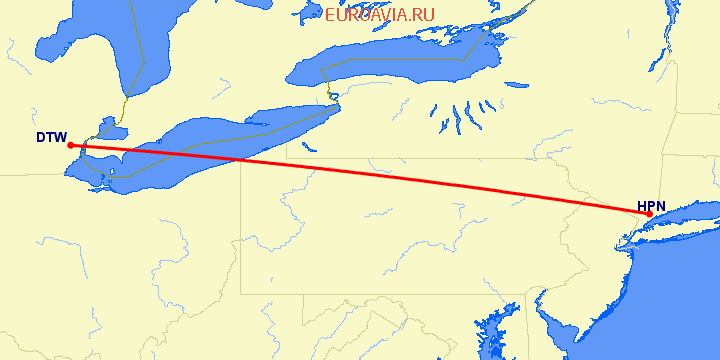 перелет Детройт — White Plains на карте