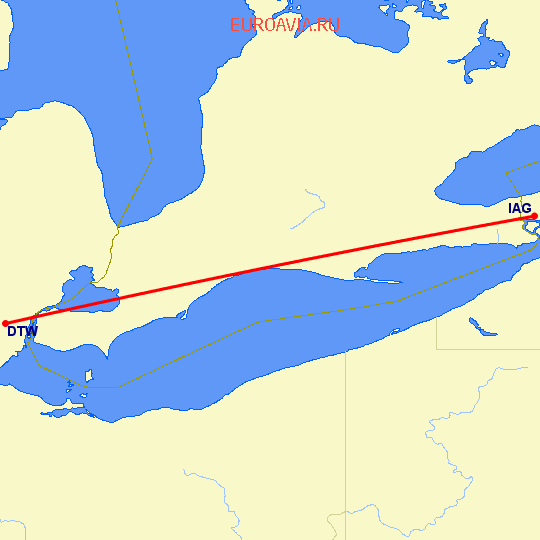 перелет Детройт — Ниагара Фоллз на карте