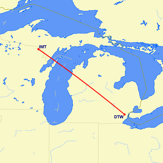 перелет Детройт — Iron Mountain на карте
