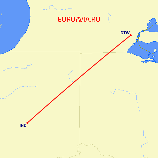 перелет Детройт — Индианаполис на карте