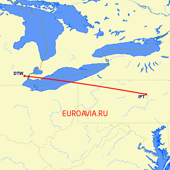 перелет Детройт — Williamsport на карте
