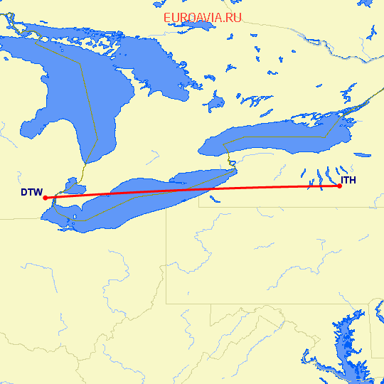 перелет Детройт — Ithaca на карте