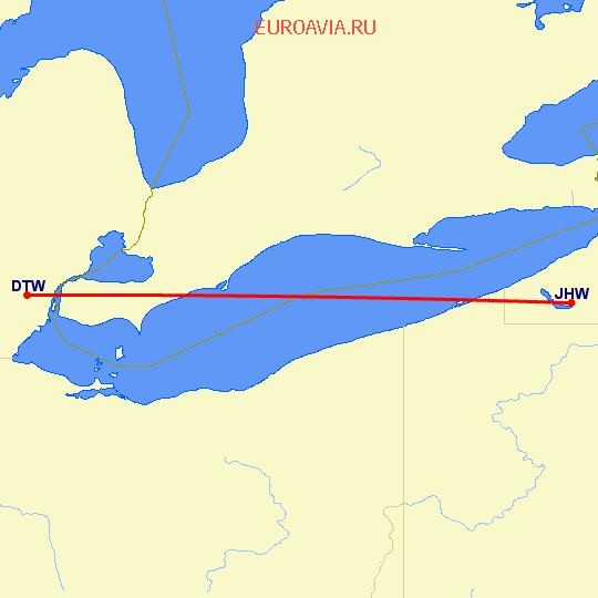 перелет Детройт — Джеймстаун на карте